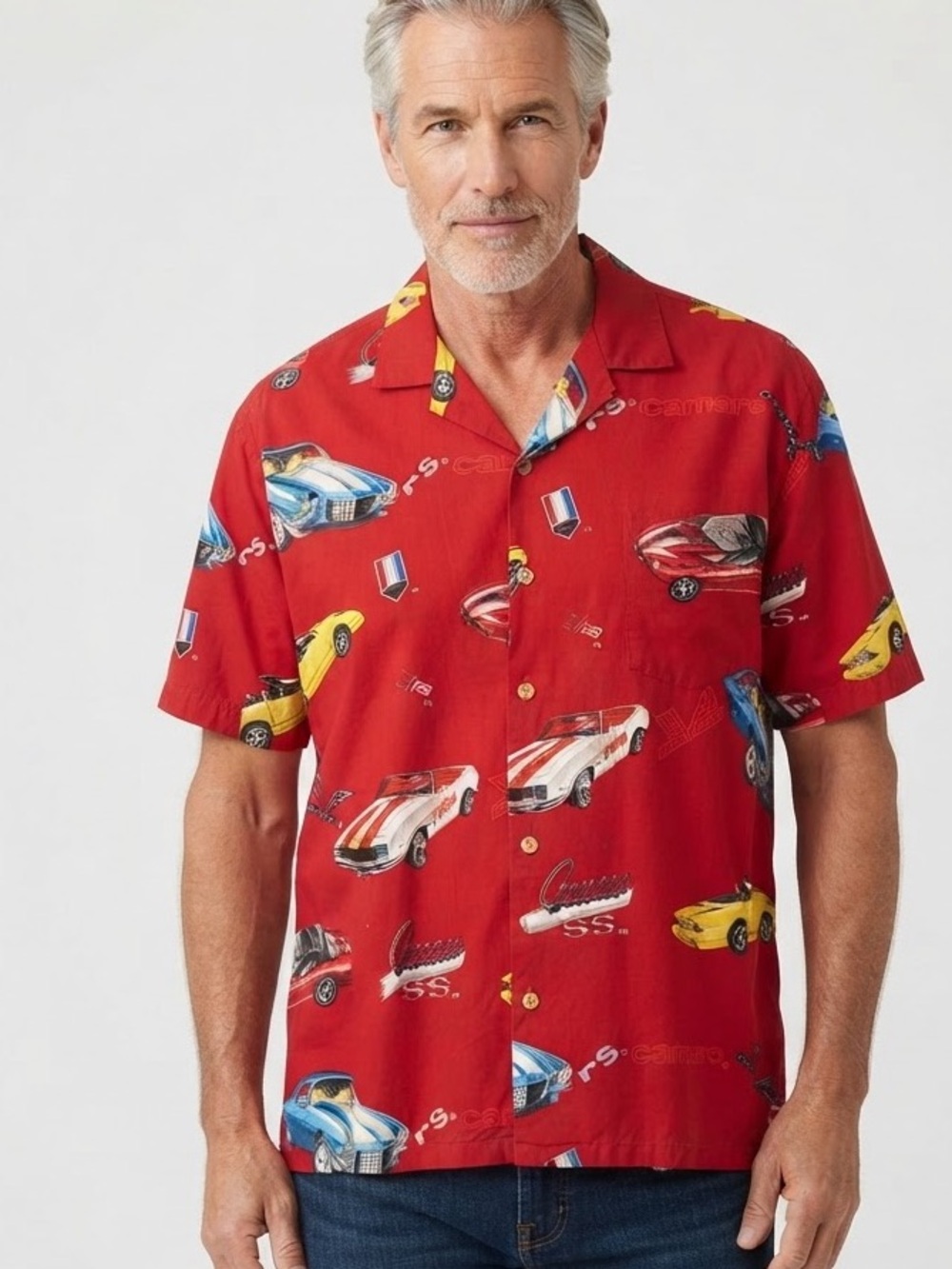 Paradise Found GM Mens XXL Hawaiian Vintage Shirt Red Chevy Camaro Corvette